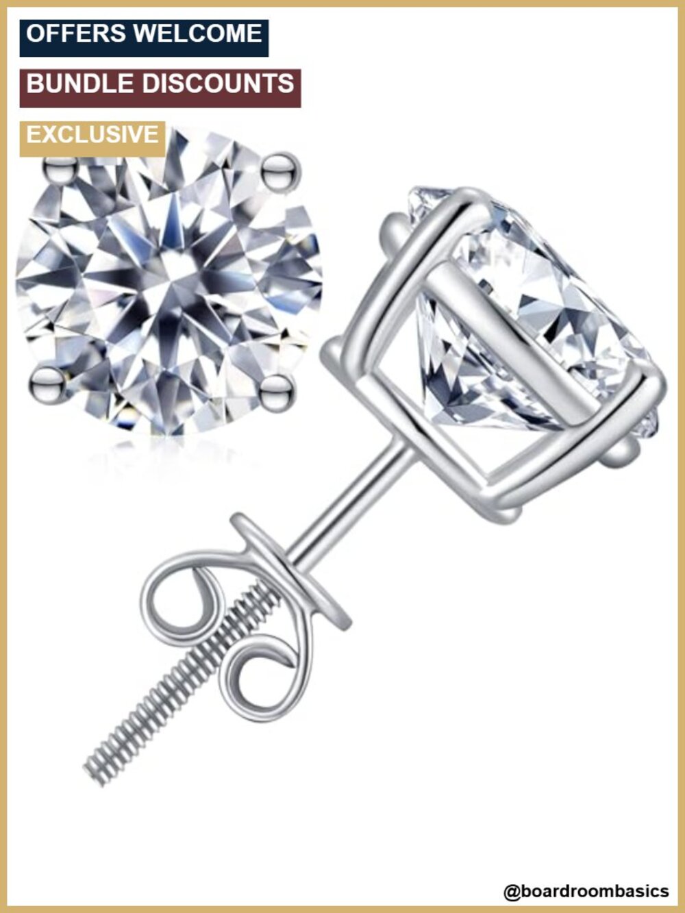 Moissanite Stud Earrings 925 Sterling Silver 18K White Gold Plated Screw Back